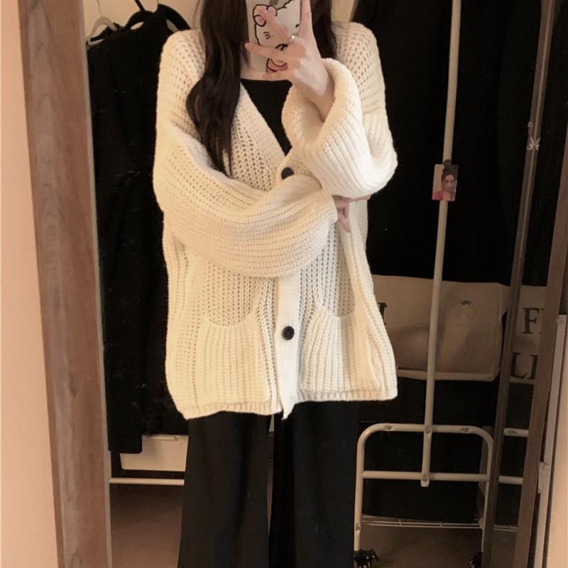 Retro Patchwork Lose Strickjacke Pullover Frauen Herbst und Winter Langarm Solide Strickwaren Strickjacken Weibliche Elegante Warme Knöpfe Pullover 24784