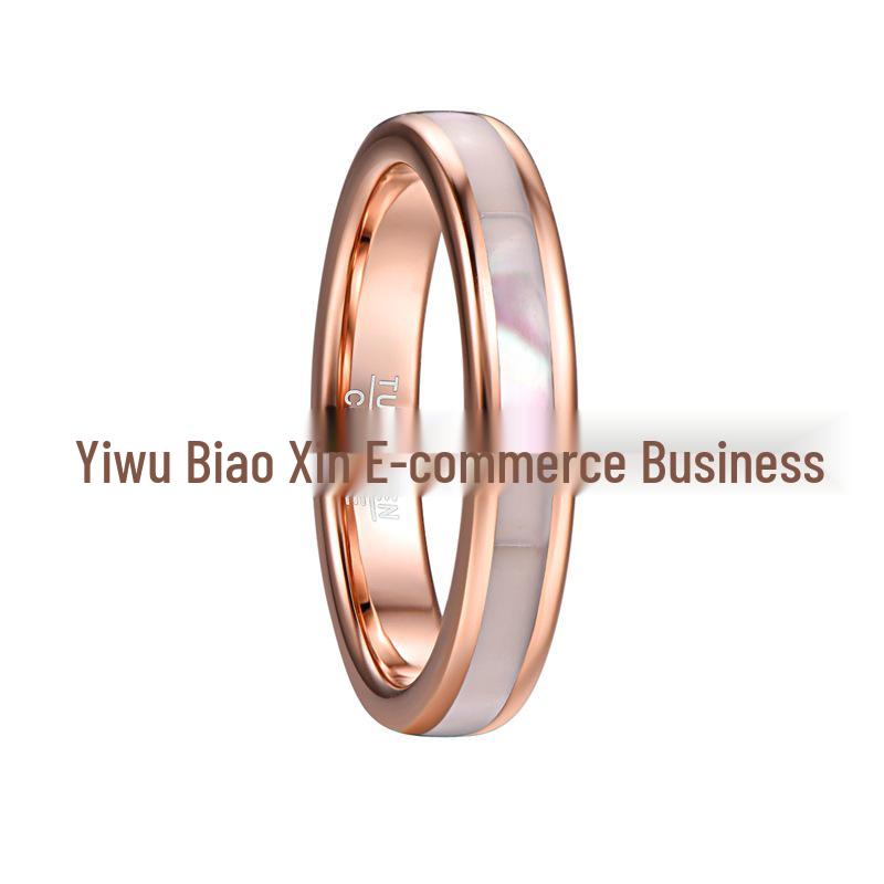 

4mm Rose Gold Inlaid White Mother-of-Pearl Women s Tungsten Steel Ring, US Size 5-10 5.5