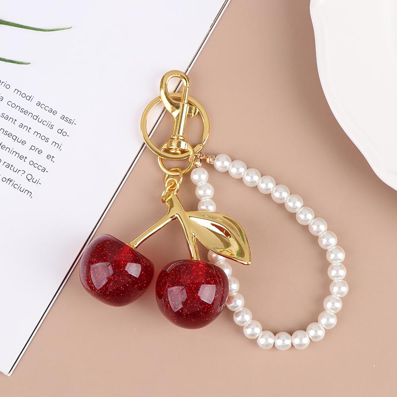 Šik klíčenka s černou/červenou třešní s třpytivým pryskyřičným přívěskem, ozdoba na dámskou kabelku, klíčenka, DIY doplňky