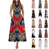 Women's Casual Printing Big Hem Dresswave Round Neck Sleeveless Long Dress