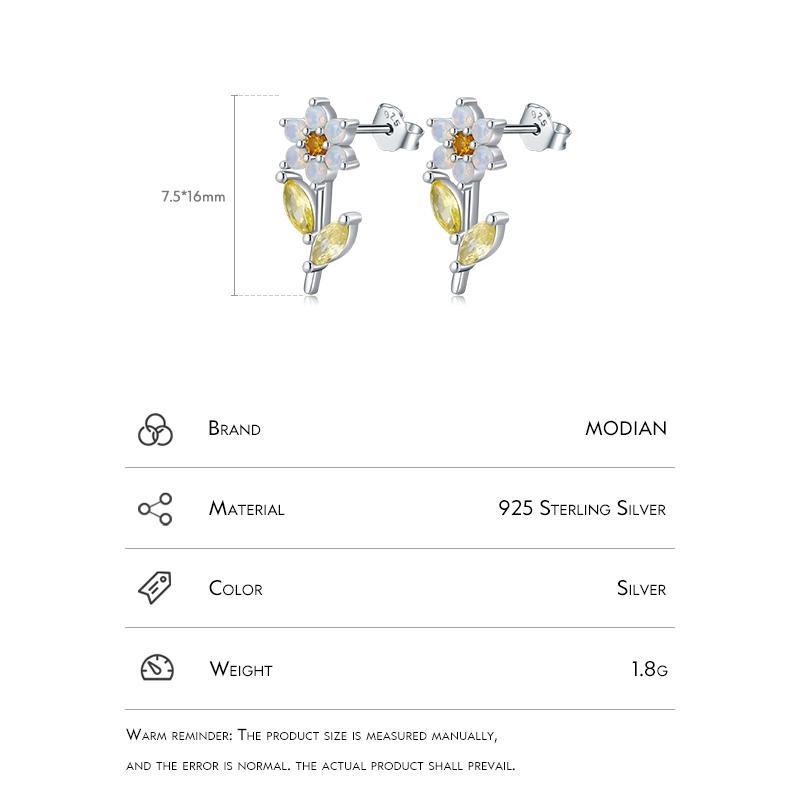 MODIAN 925 Sterling Silber Schlichte Blumenopal-Ohrstecker Elegante Kristallohrstecker für Frauen Trendy Glänzende Ohrstecker Feiner Schmuck Geschenk