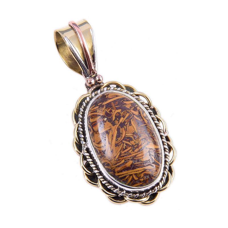 Jaspe Maryam Naturel Argent Sterling Massif 925 Cadeau Pendentif Bicolore 1.50" E5T57