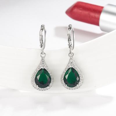 2026 Diamond Droplet Emerald Earrings Women's European and American Fashion Rose Ruby Earrings Ear Buckle Jewelry