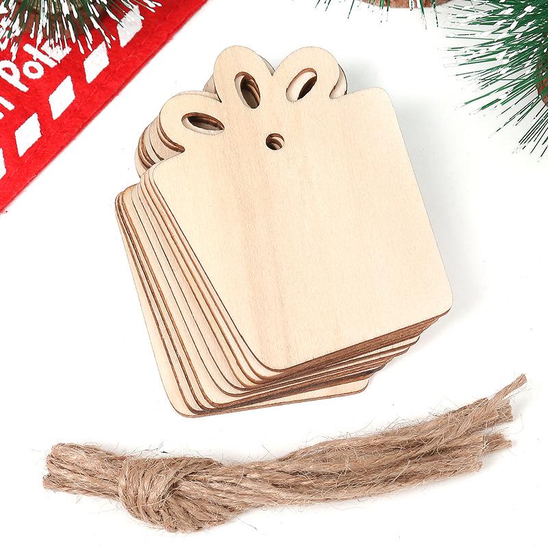 10PCS DIY Wood Christmas Ornament Unfinsihed Wooden Christmas Tree Hanging Decorations for DIY Craft Xmas Home Party Decor