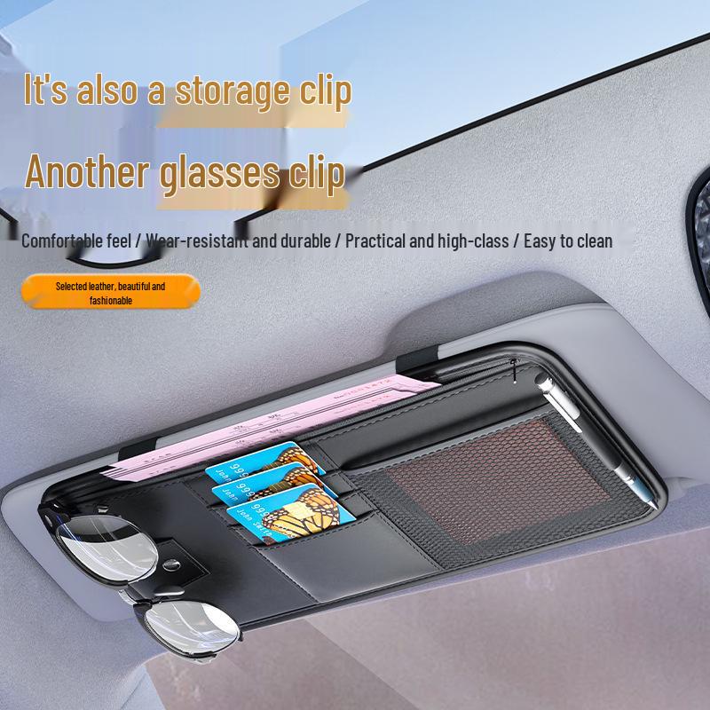 Car Sun Visor Multifunctional Storage: Glasses Case, Sunglasses Clip, CD Board, Card Holder, Storage Bag.