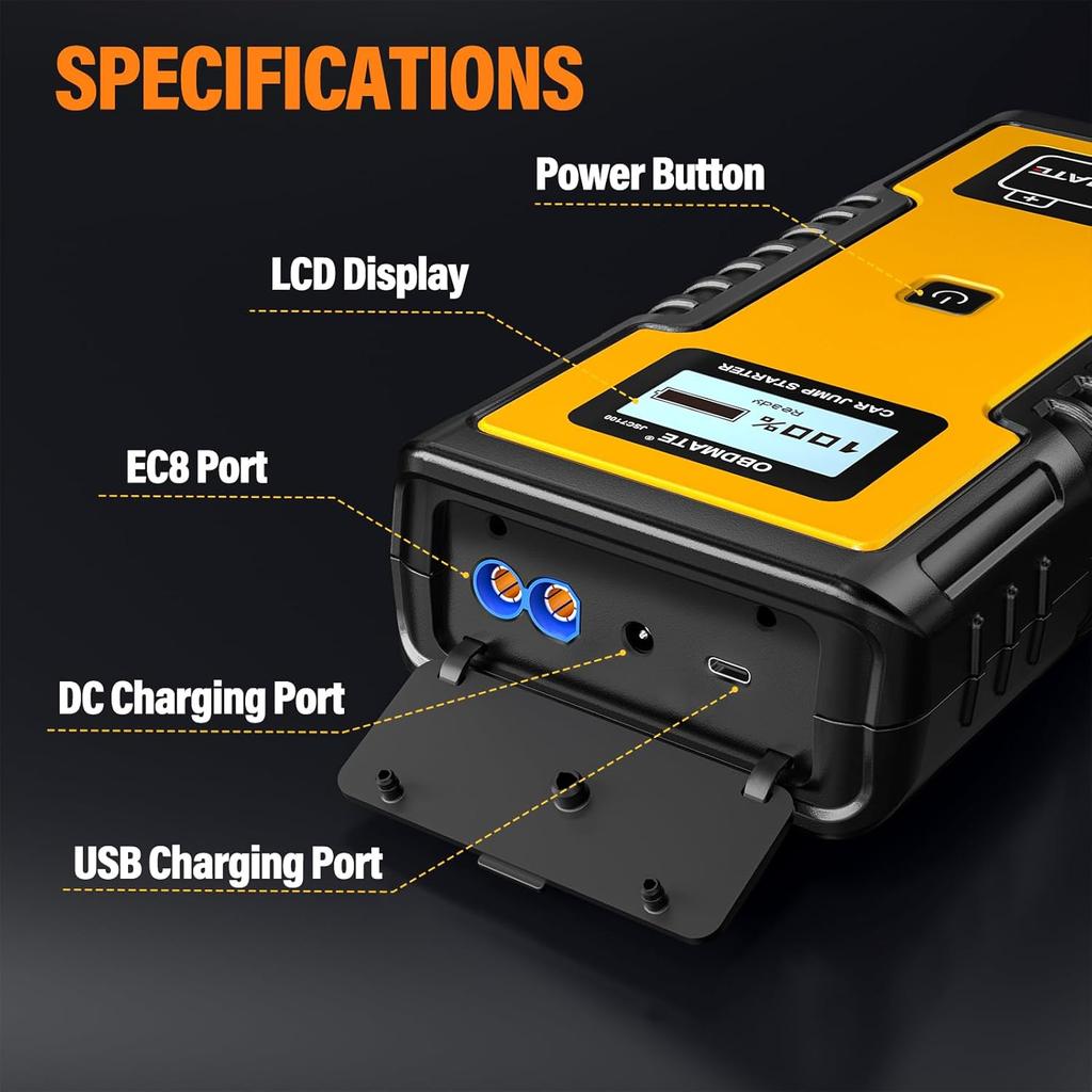 Car Jump Starter 1000A, Super Capacitor 12V Portable for Gas Engines, Yellow