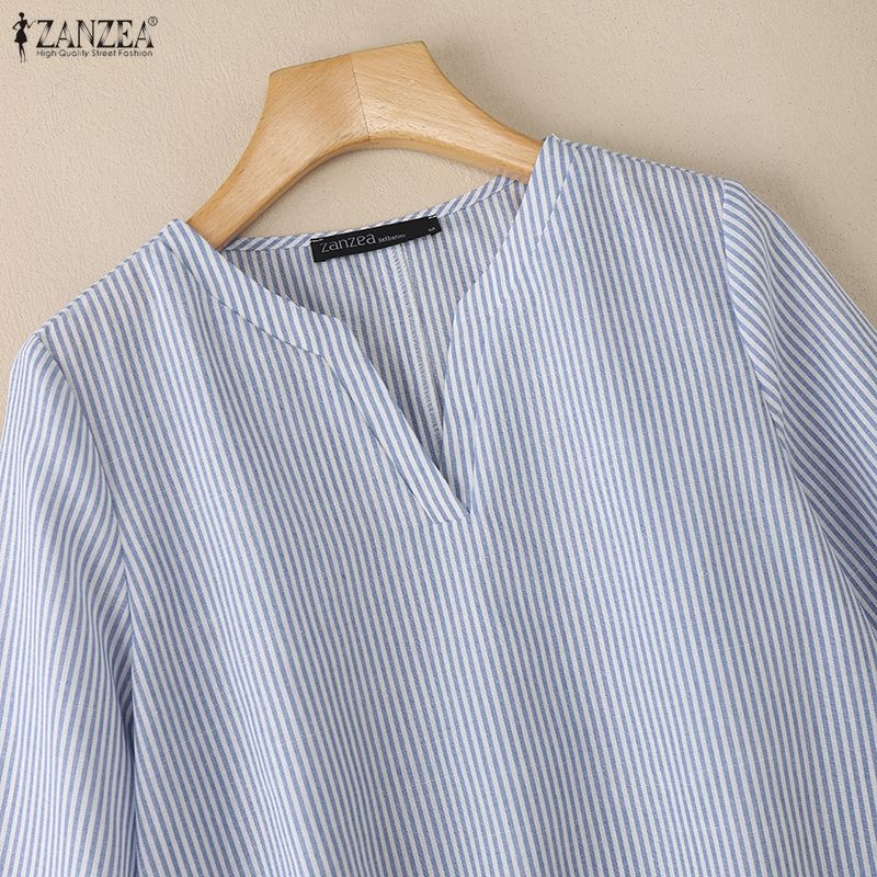 ZANZEA Lässige Bluse mit V-Ausschnitt und 3/4-Ärmeln für Damen