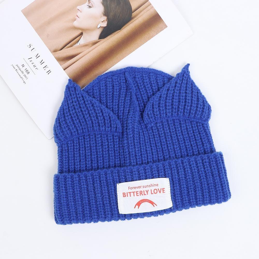 Cute Double-layer Loverboy Cat Ear Knit Hat Hooded Cap Warm Knitted Cap Soft Hip-hop Personality Ear Protection Hat Unisex