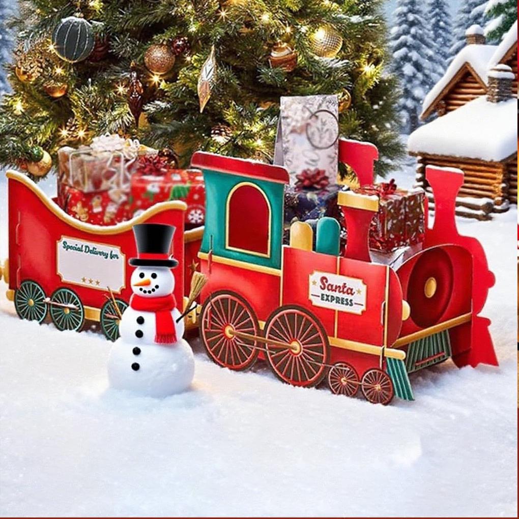 Babbo Natale Regali di Natale Treno Fatto a Mano Portatile Treno dei Regali di Babbo Natale Porta Allegria Festiva con Stile Decorazioni Natalizie Oggetti di Scena