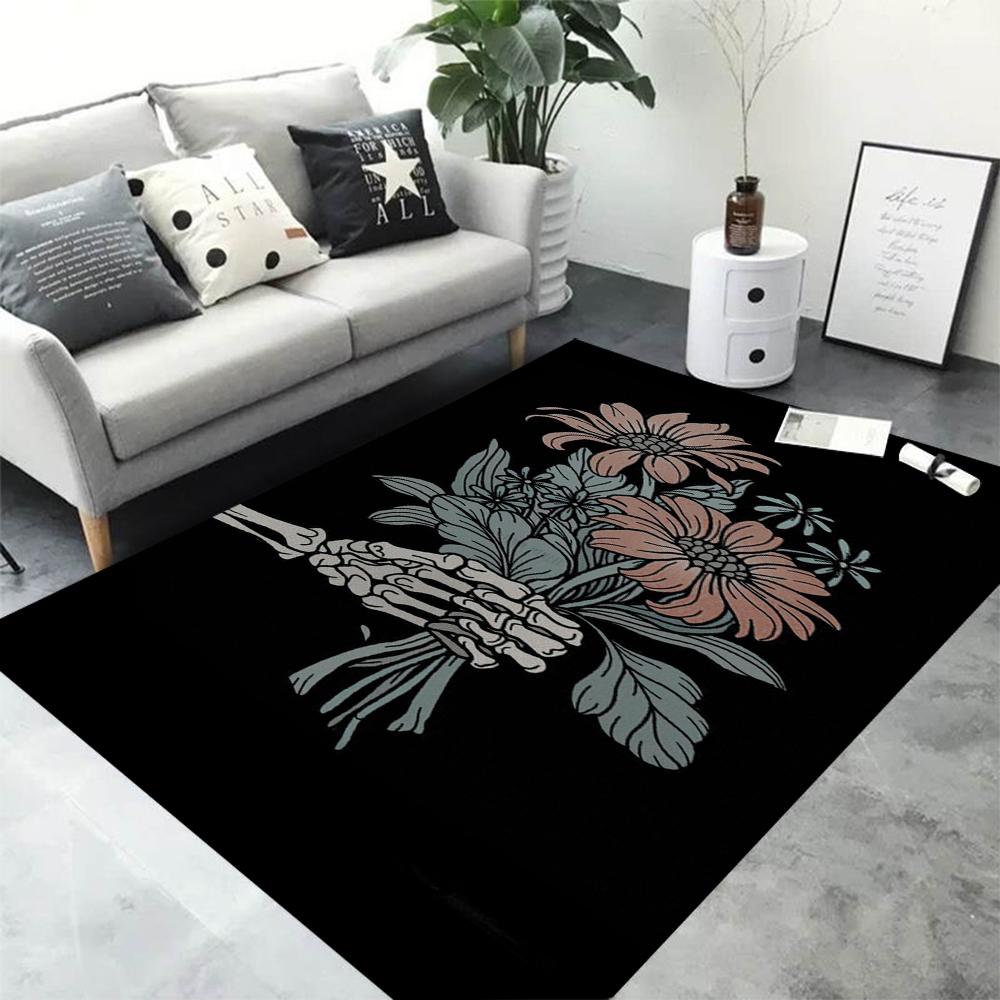 Skeleton Holding Rose Print Carpet Dark Terror Series Living Room Carpet Bedside Rug In The Bedroom Washroom Floor Mat
