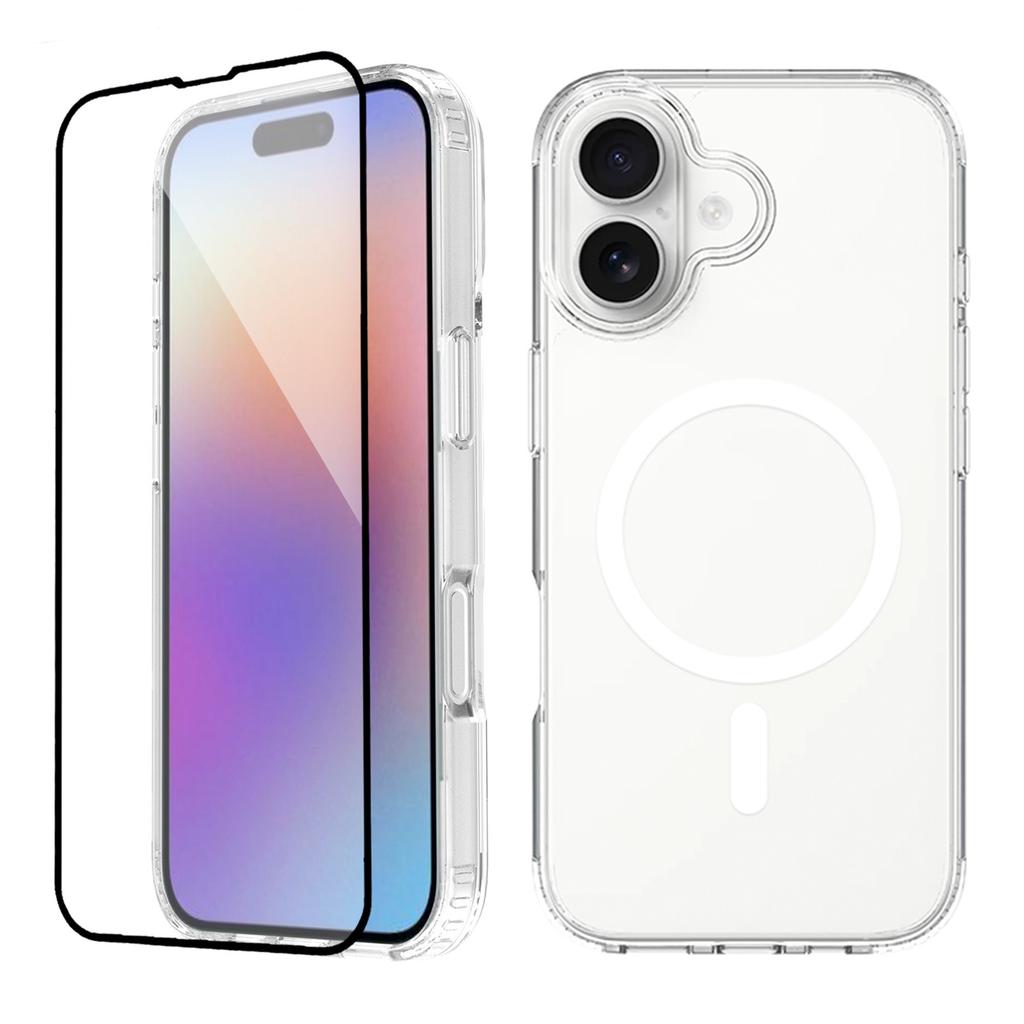 For iPhone 17 Case Compati with MagSafe PC+TPU Clear Phone Cover with Tempered Glass Screen Protector