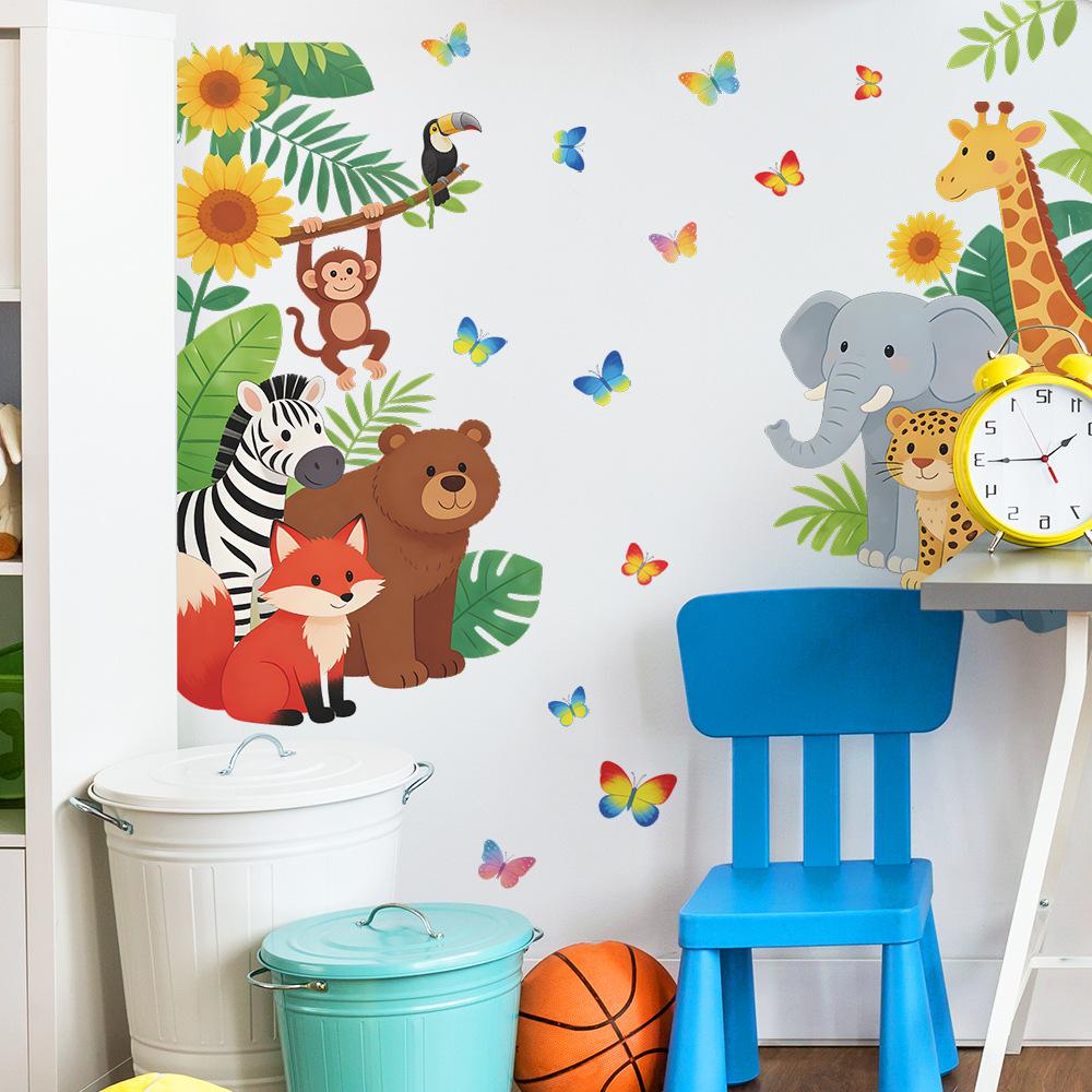 Painted Cartoon Jungle Animal Bedroom, Living Room, Entrance Hall, Home Interior Wall Beautification, Decorative Wall Stickers