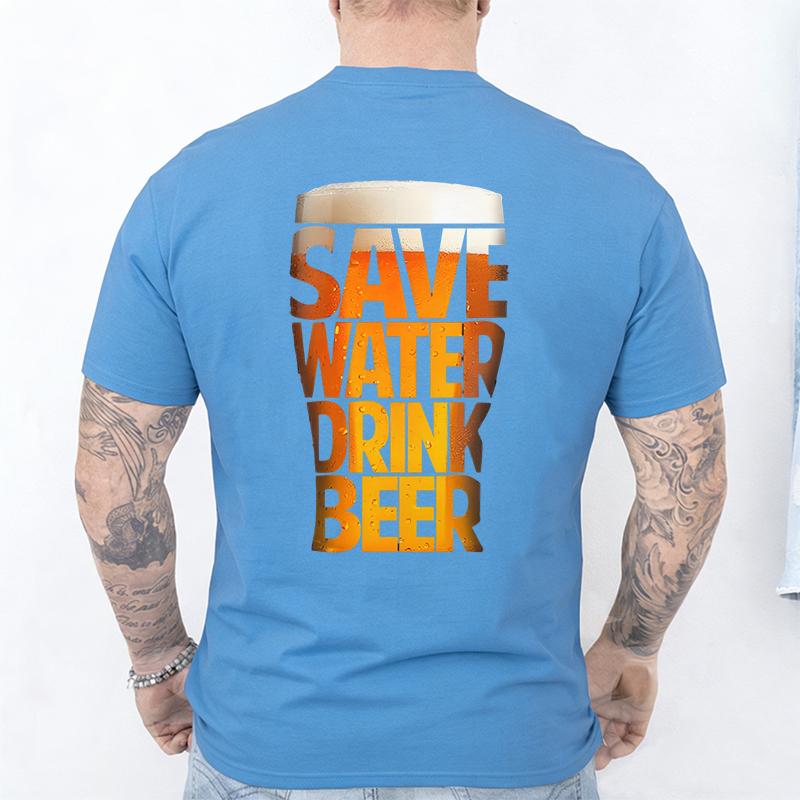 Men's T-Shirt Funny Letter Wine Glass Beer Graphic Print Men's and Women's Tees Top Summer Street Short Sleeve Casual Outdoor Men's Clothing