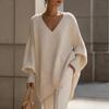 Damen S V-Ausschnitt Langarm Locker Einfarbig Strickpullover