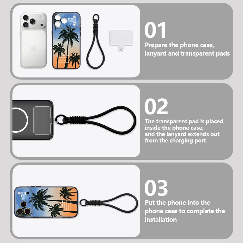 Seaside Coconut Print Hand Strap Case For iPhone 17 Pro Max Hybrid TPU+PC Magnetic For Magsafe Matte Cover For iPhone 16 15 14 13 Pro Max