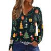 Women's T Shirt Tee Christmas Print Button Long Sleeve Daily Weekend Fashion Basic V- Neck Regular Top