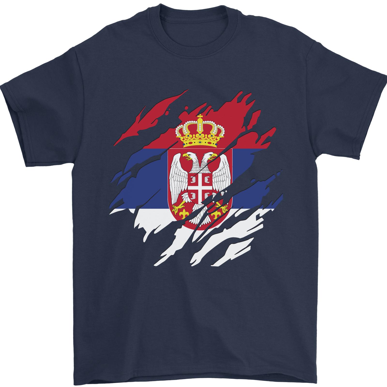 Torn Serbia Flag Serbia Day Football Mens T-Shirt 100% Cotton L