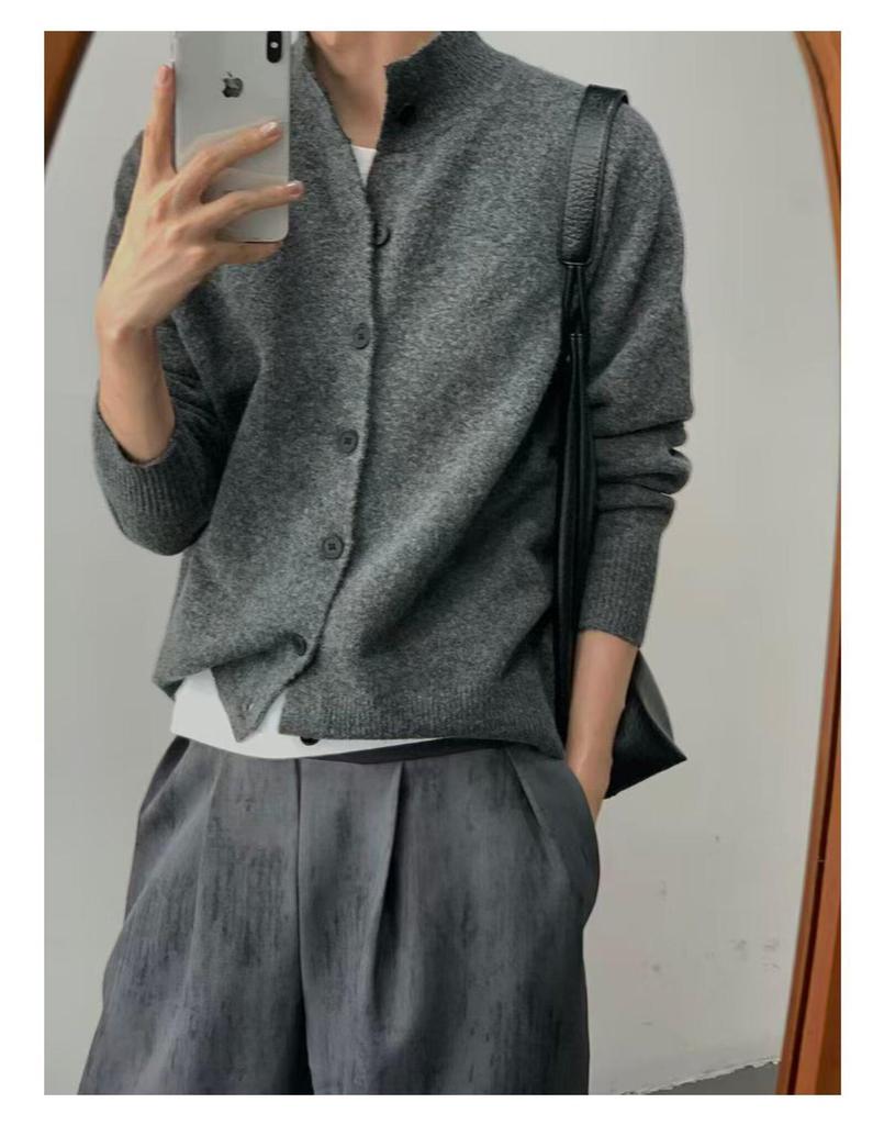 Men's Retro High-End Knit Cardigan - Autumn/Winter Korean Lazy Style, Versatile Stand Collar Couple Outerwear