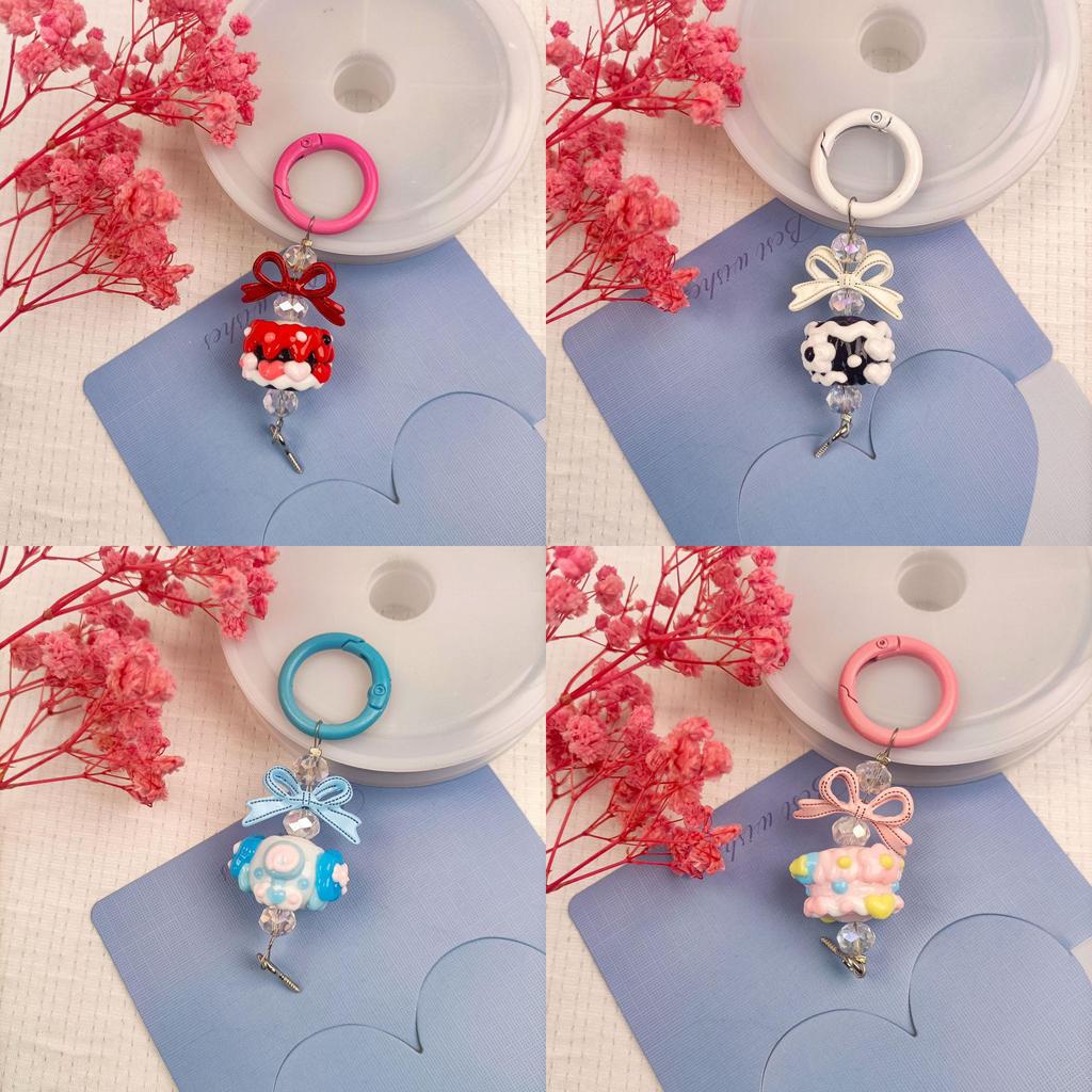 Cute Handdrawn Bead Keychain With Alloy Hook For Bags And Keys