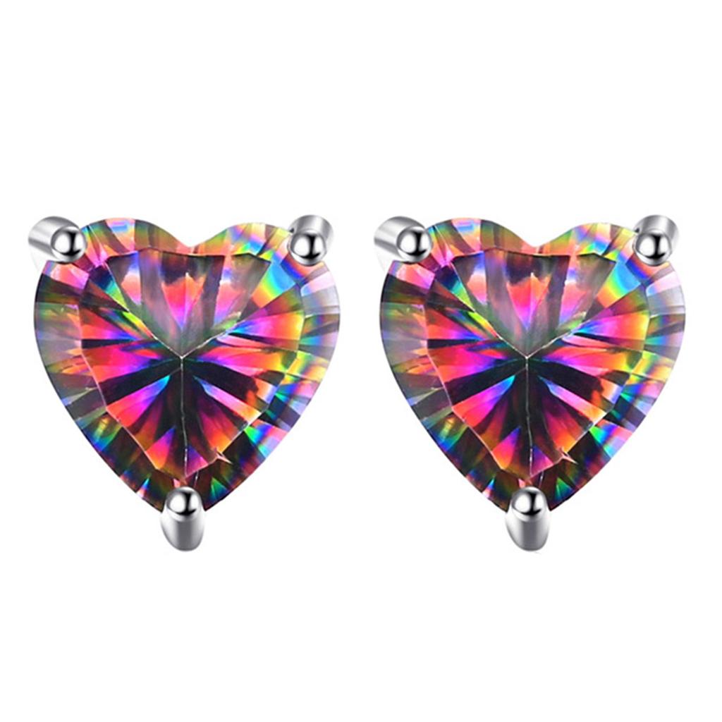 Colorful Rainbow Heart-Shaped Earrings - 925 Silver, Popular Jewelry