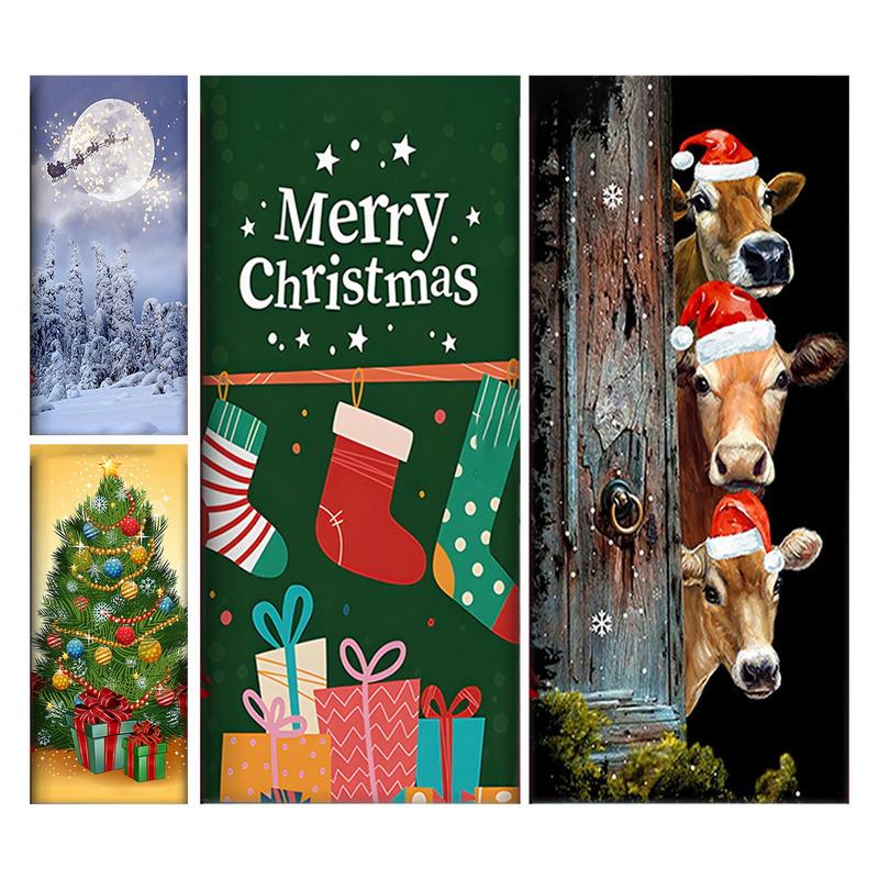 Christmas Front Door Covers New Year Outdoor Door Cover Decoration Christmas Party Front Door Background Decoration Supplies