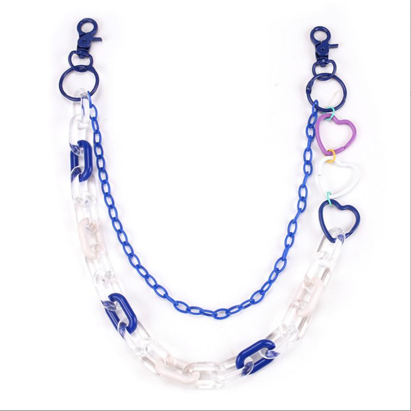 Acrylic Layered Rock Pants Jean Chain Heart Pendant Trousers Chains Biker Thick Wallet Chains Keychains Body Chain for Men Women