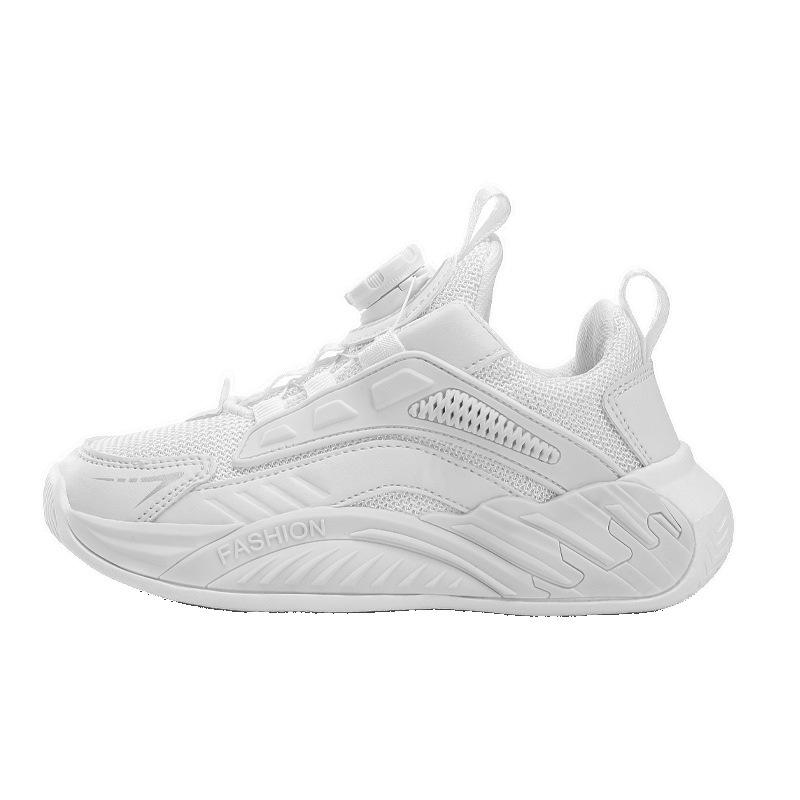 Children's little white shoes campus June 1 performance boys and girls white button sports shoes medium and older children's breathable running shoes