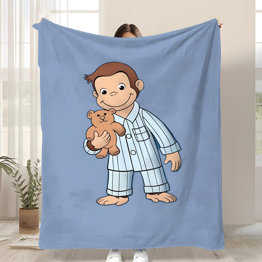 MONKEY CARTOON C-Curious GeorgeS Throw Soft Coral Fleece Blanket 310gsm Fluffy Warm Throw for Sofa Bed Couch Bedroom Decor