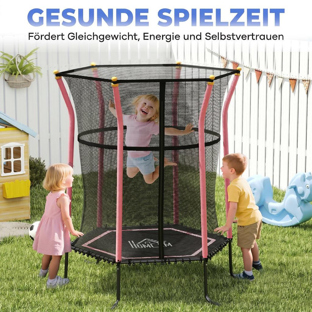 Kids Trampoline Mini Bouncer with Enclosure Safety Net For Ages 3-10 Years - Pink