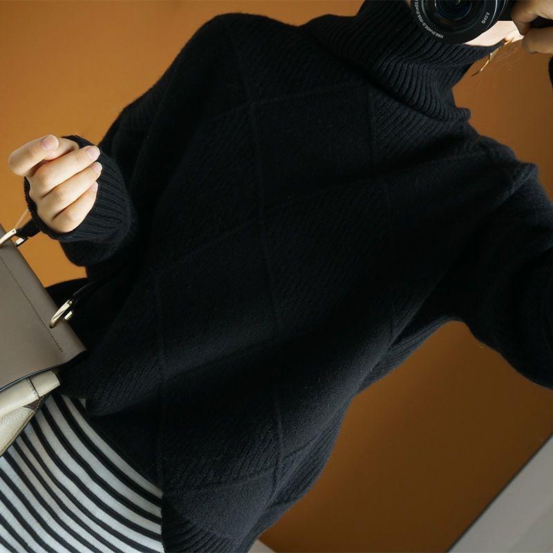 

Женский свитер, зимний модный пуловер, милые роскошные топы, вязаная дизайнерская водолазка Kawaii, повседневные джемперы большого размера L чёрный
