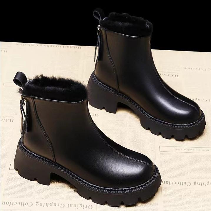 Mode Stiefel Damen beliebt weiche Lederstiefel Winter 2025 Plüsch verdickt Plüschschuhe weiß und schwarz Mode Stiefel rutschfest Damen
