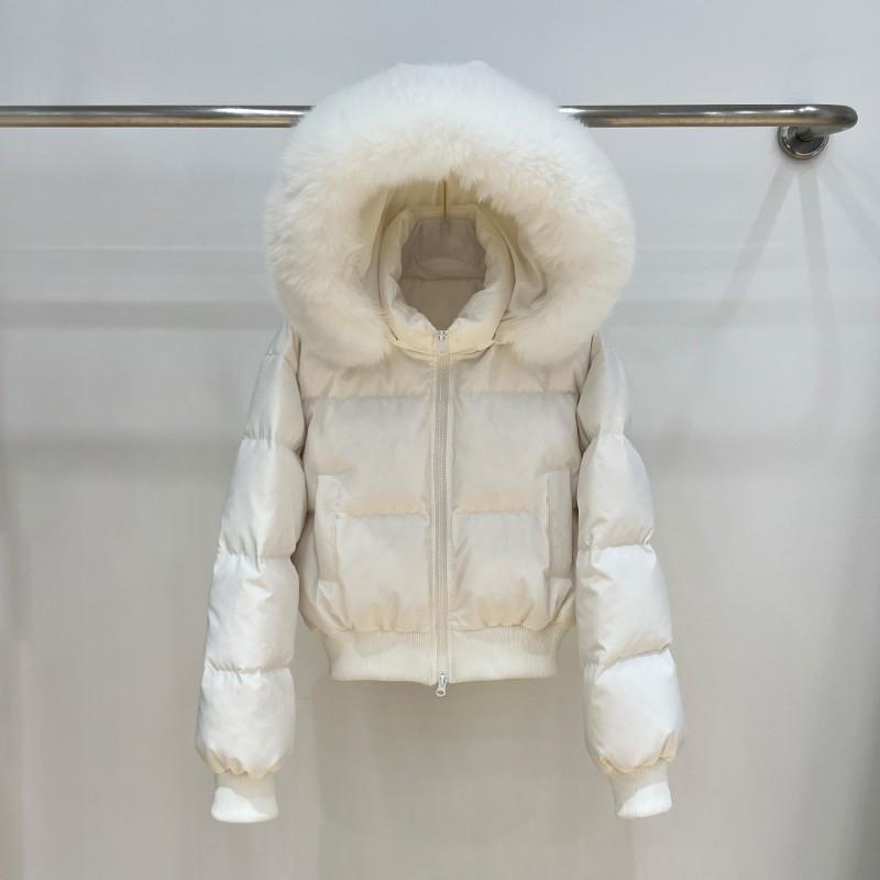 Womens Short Puffer Coat With Detachable Fox Fur Collar Slim Fit 90% White Duck Down Warm Winter Jacket Petite