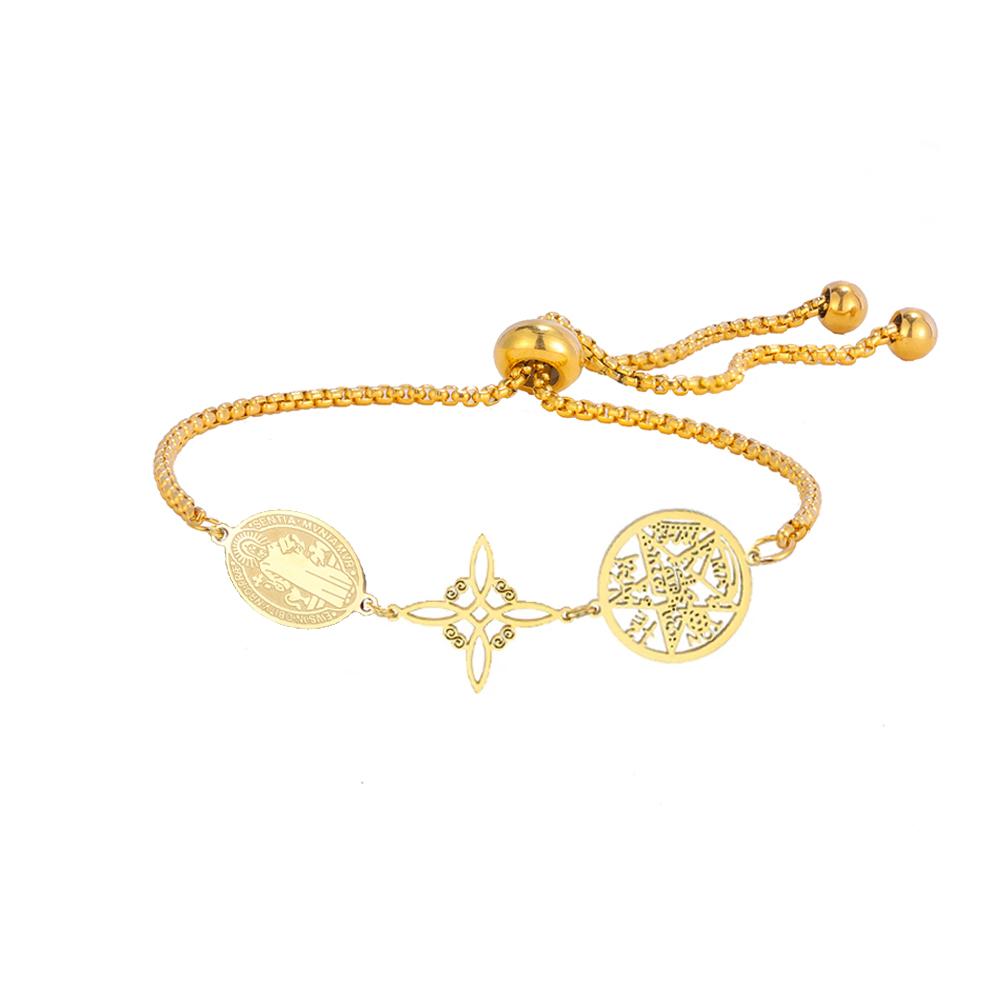 Triple Protection Bracelet St. Benedict Witch Knot Pentagram Tetragrammaton Stainless Steel Adjustable Bracelet