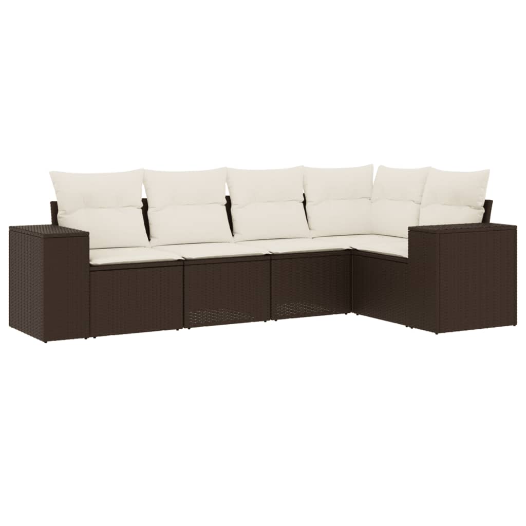 Vidaxl 5-Cz. Garden Furniture Set With Cushions, Brown, Poly Rattan