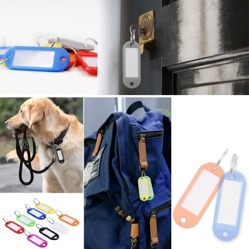 Aosnow Colorful Key Label Tags, Keychains, ID Labels, Luggage Tags, Pet Name Tags (100 Multicolored)