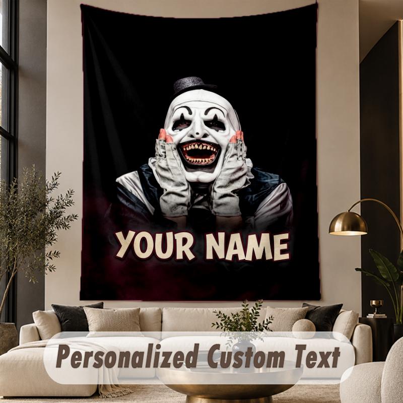 Custom Text Printed Tapestry Terrifier Art the Clown Pattern Large Wall Hanging Indoor Room Decor