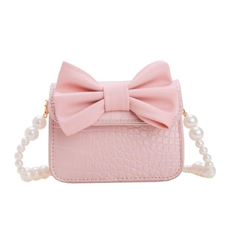 Childrens Butterfly Bow Mini Purse With Pearl Chain For Daily Use