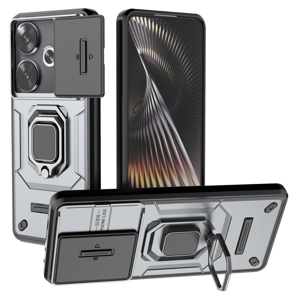 For Xiaomi Redmi Turbo 3 5G/Poco F6 5G Case Kickstand PC+TPU Phone Cover Sliding Lens Protection