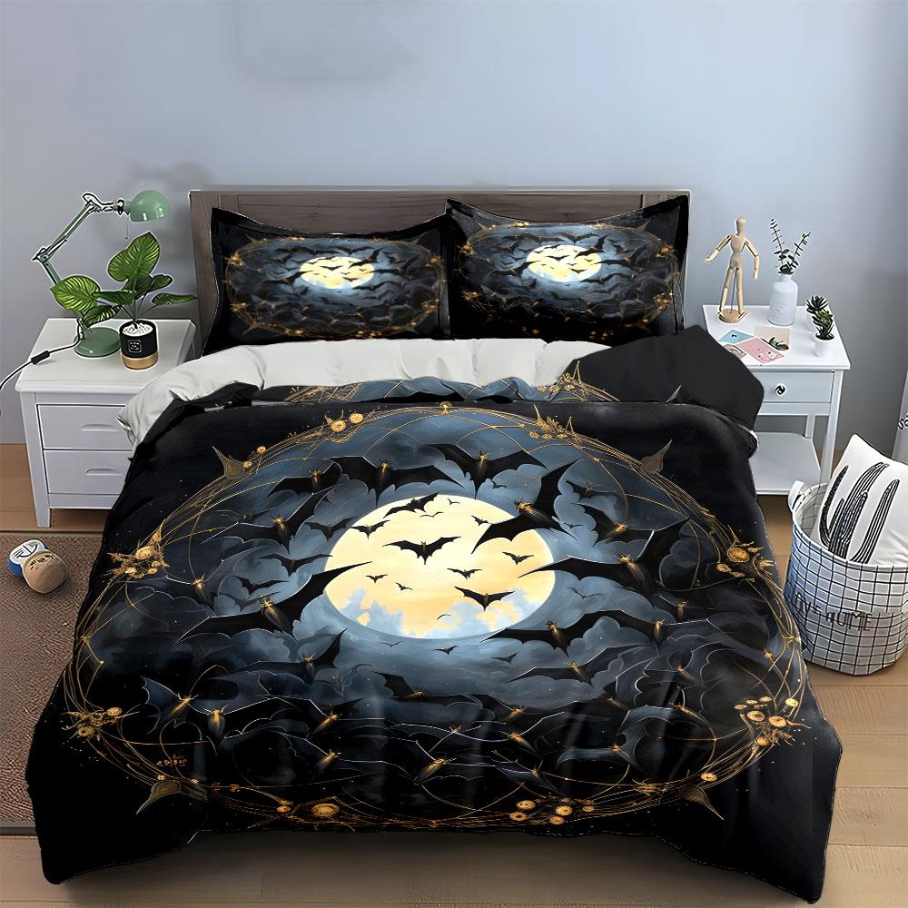 Moonlit Bat Design Gift Set  Kid'S And Adults' Bedroom Decor, Exquisite Three-Piece Bedding Set Gift