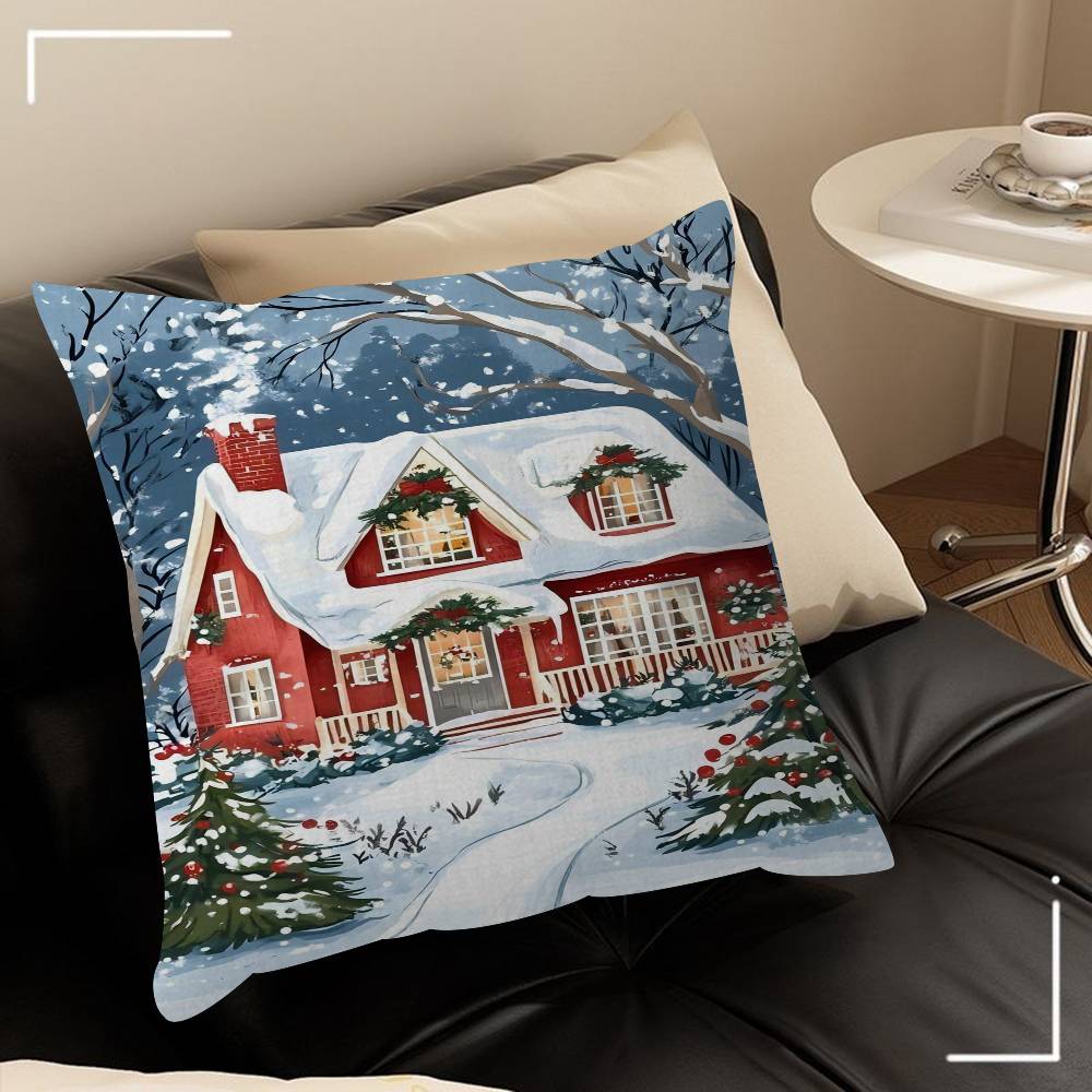 Winter Town Holiday Printable Christmas Tree Stitch Dragon Pillow Cover Sofa Cushion Cover Home Room Decoration Children Gift