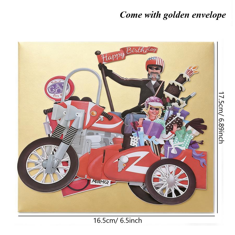 3D Pop-Up Motorcycle Birthday Card, Handmade Paper Carving Card for Motorcycle Lovers, Creative Birthday Gift for Friends