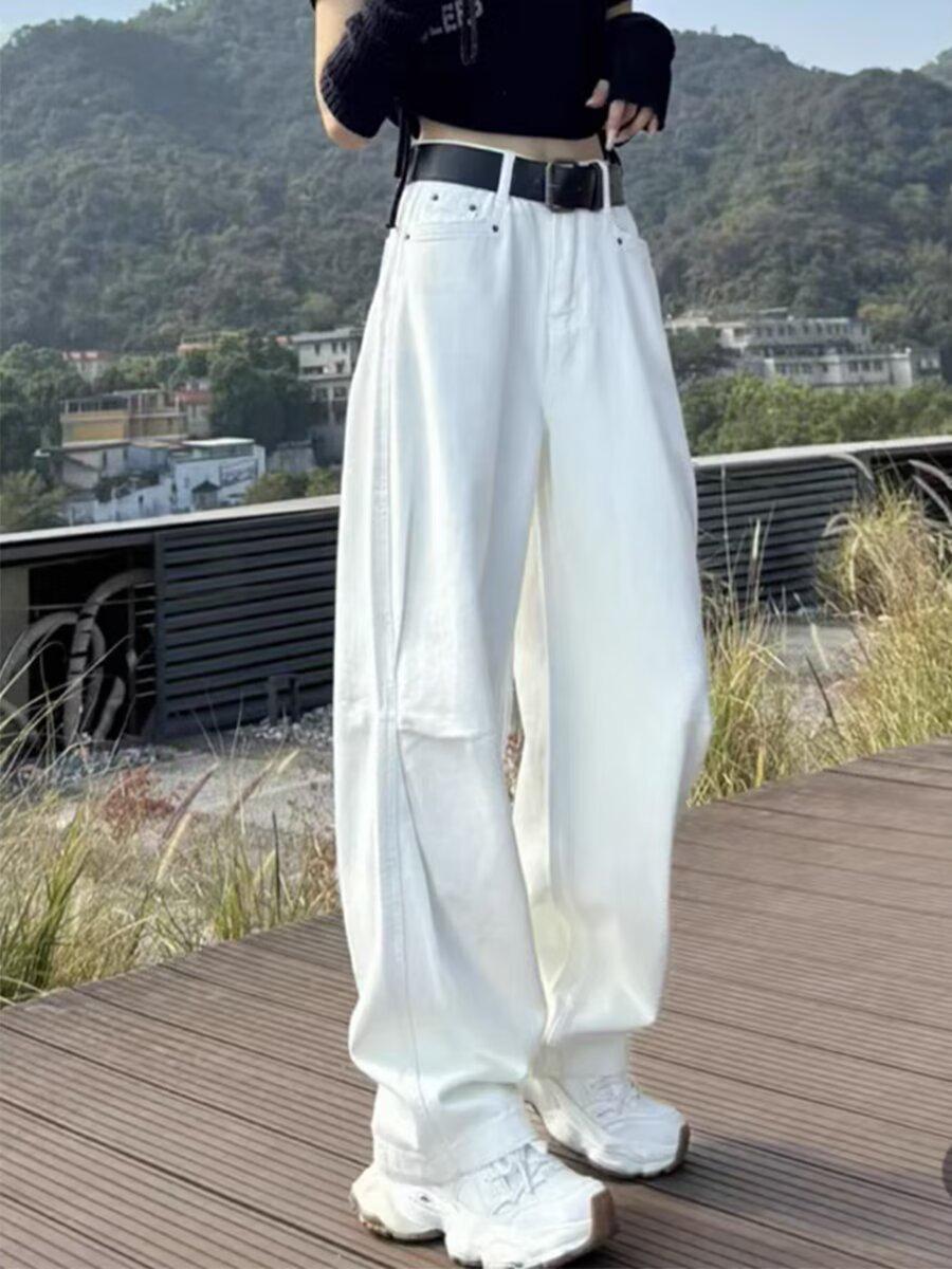 

Women s Plus Size Bootcut Light Wash Jeans - Slimming High Waist, Straight & Wide Leg, American Style (Spring/Autumn 2025) 5XL білий