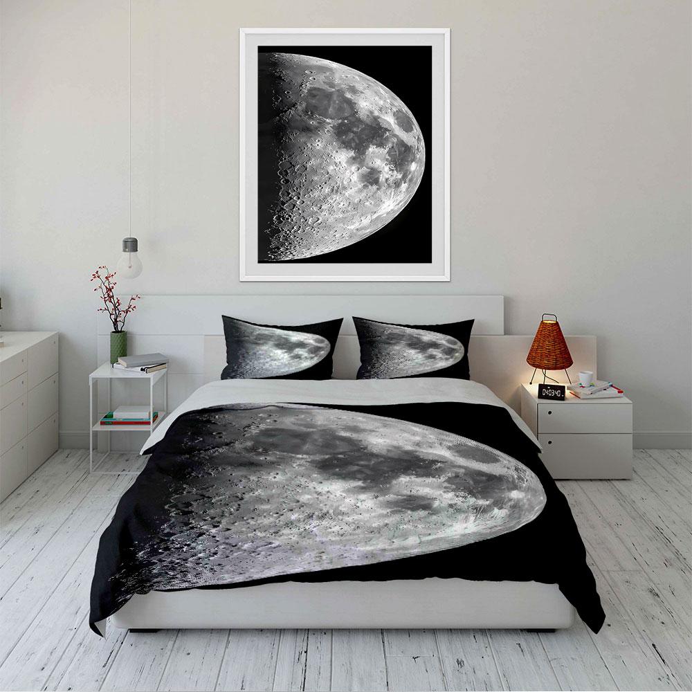 Moon Crater Print Design Bedding Duvet Cover Set (1*Duvet Cover 2*Pillowcases, Without Duvet Insert)