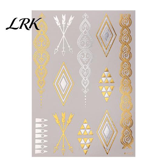 Waterproof Fake Tattoo Decals Golden Silver-color Metallic Sticker for Women Girls, Temporary Adult Child Tattoos Face Body Arm Decoration,