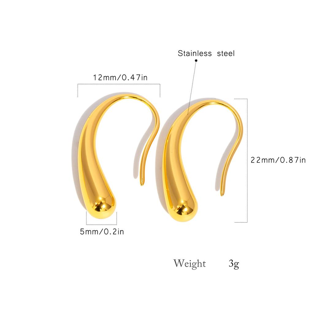 Women's Classic Teardrop Earrings - Lightweight Small Fish Hook Back, 18K Gold Plated Stainless Steel, Hypoallergenic Everyday Gold Jewelry
