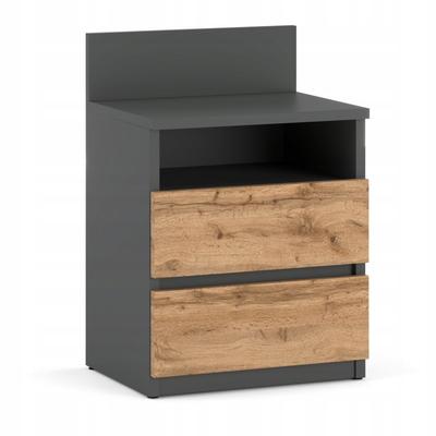 Bedside Table 40cm Gray Oak Wotan 2 Drawers Shelf For Bedroom