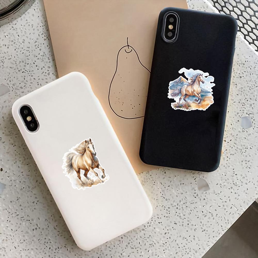 50 Unique Waterproof Watercolor Horse Stickers: Perfect for Phones, Cups, and Kids' Planners