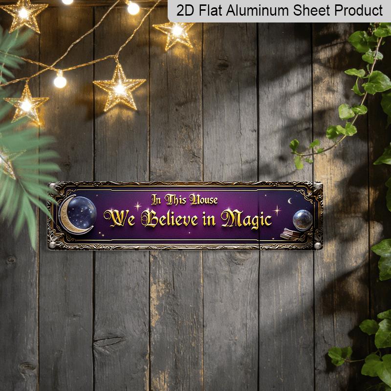 2D Flat - 1pc Magic House Metal Sign | Vintage Wizard Aluminum Decorative Sign with Golden Frame and Magic Symbols - Ideal for Home, Bars, Cafes