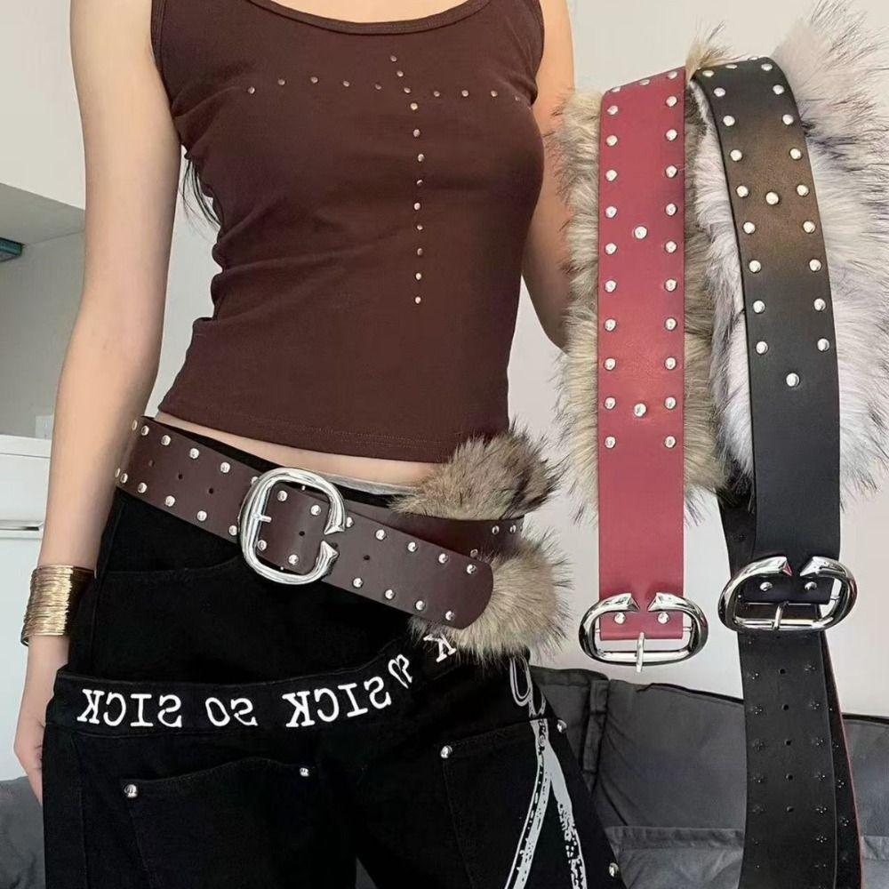 Rivet Women's Wide Belt Leather Y2K Waist Belt Fashion Punk Style Belt  Skirt