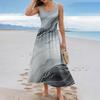 Sommerkleider für Damen UK Ärmellos Rundhalsausschnitt Geometrischer Druck Lässig A-Linie Damen Sommerkleider UK Midi-Kleid Damen Sommerkleider UK
